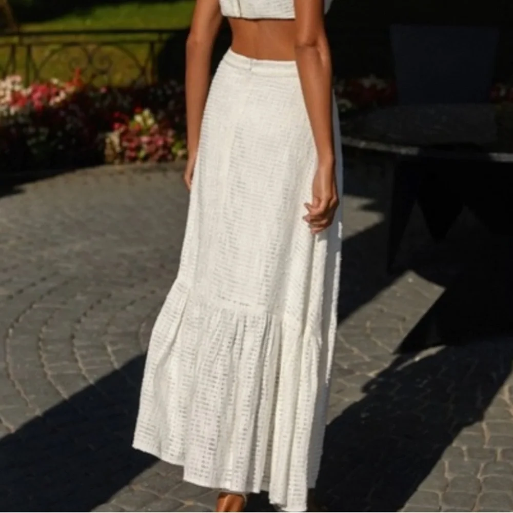 Alamour the Label White Boucle Orelia Midi‎ A-Line Skirt Size XL Bridal Wedding